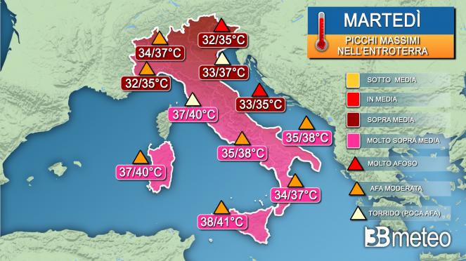 Meteo - Picchi di temperatura massima previsti martedì Meteo - Picchi di temperatura massima previsti martedì