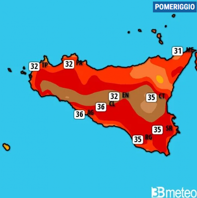 Meteo Sicilia. Temperature massime di martedÃ¬