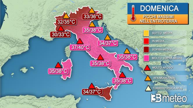 Picchi di temperatura massima per domenica Picchi di temperatura massima per domenica