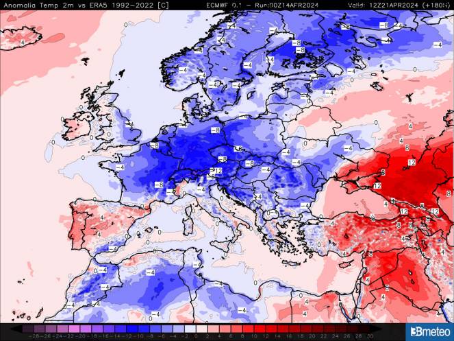 Meteo. Al via un lungo periodo termicamente sotto media in Europa, verso il Ponte del 25 aprile