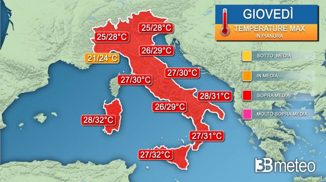 Temperature massime giovedì Temperature massime giovedì