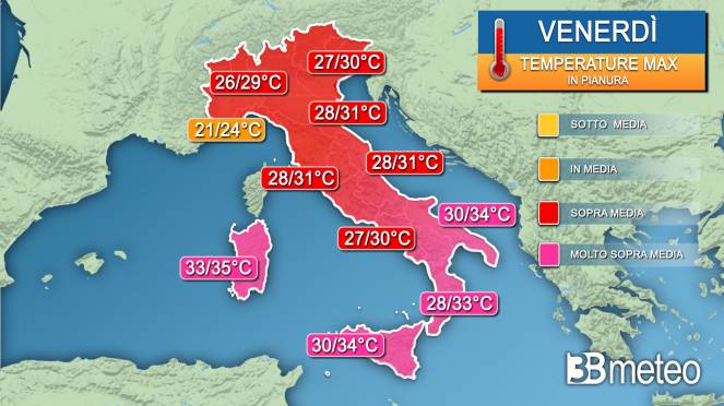 Temperature massime venerdì Temperature massime venerdì